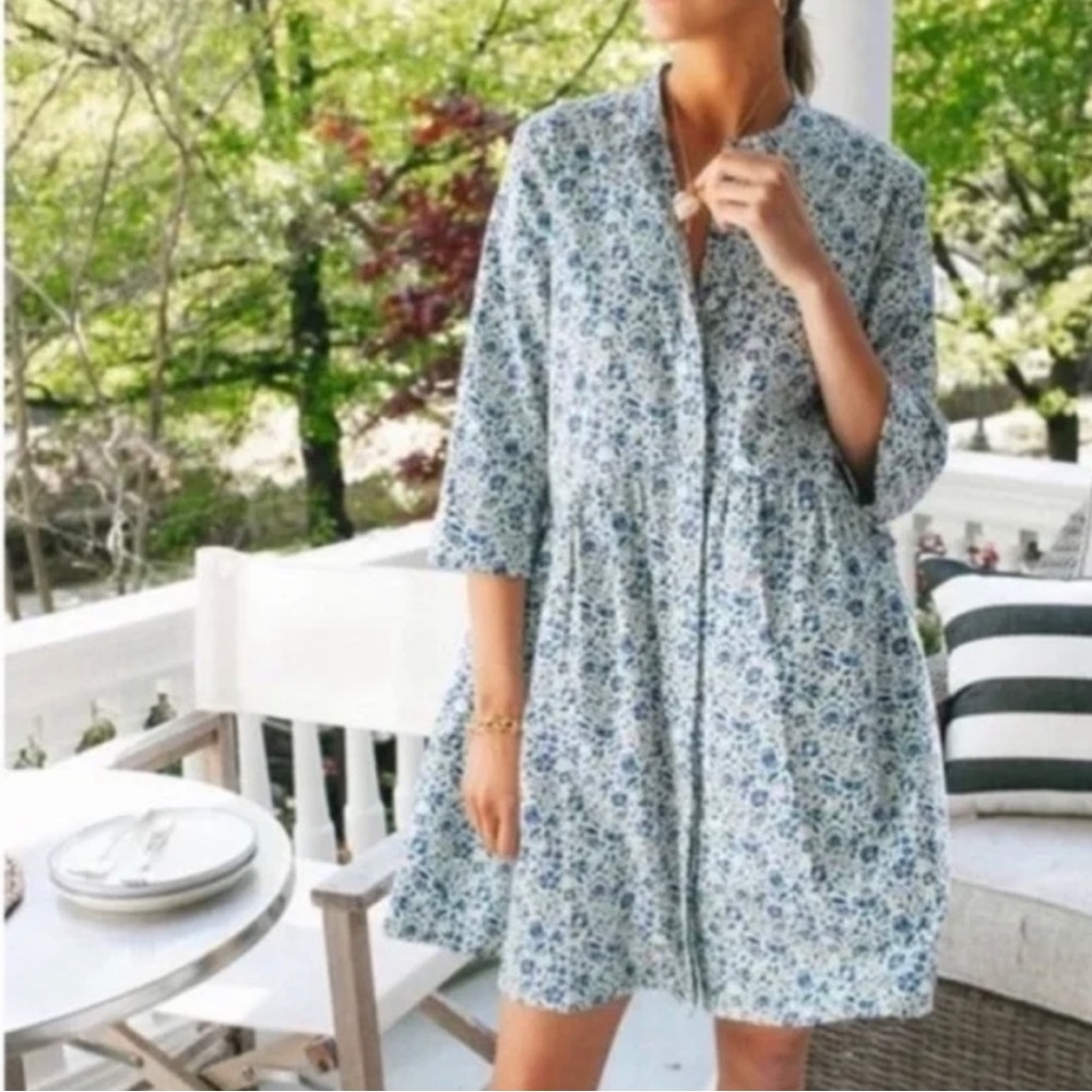 Tuckernuck Royal Shirt Dress Bluebell Floral Ditsy Calico Oversized XS X-Small